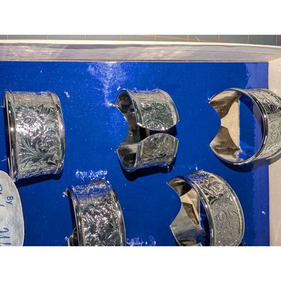 Vintage Silver Paisley Swirl Napkin Rings Set By Shelton Ware Dinner Party - Picture 2 of 15